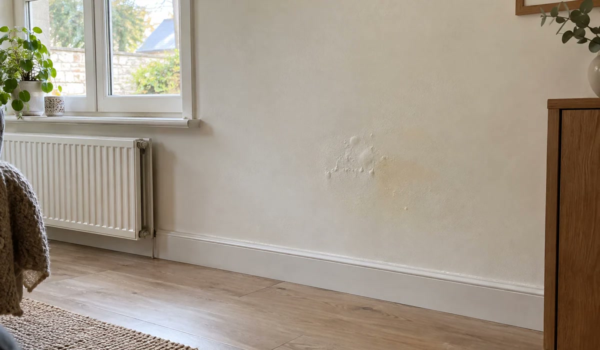 Cloquage localisé sur un mur intérieur près d’une fenêtre